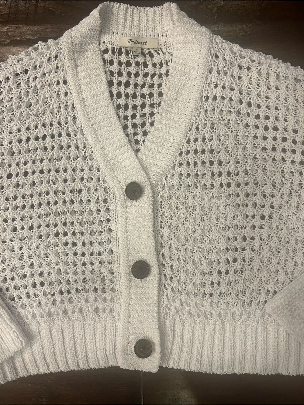 Madewell White Open-Weave Button Cardigan
